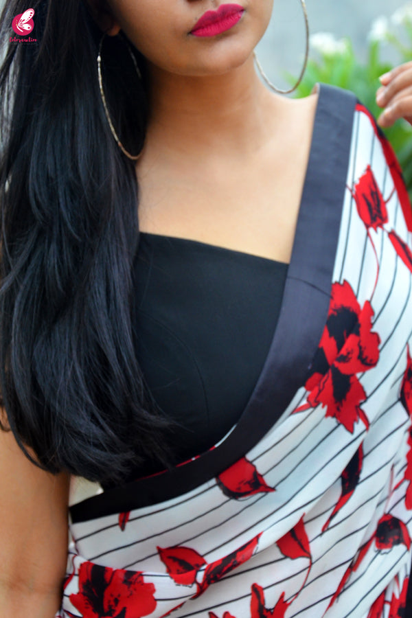 Red &amp; Black Satin Taping Georgette Saree