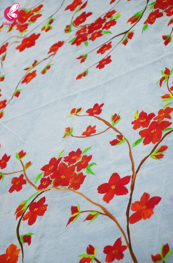 Off White Chanderi Floral Handpainted Stole