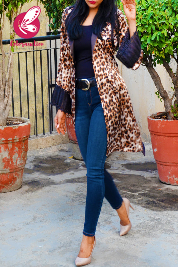Light Cream Leopard Print Satin Shrug