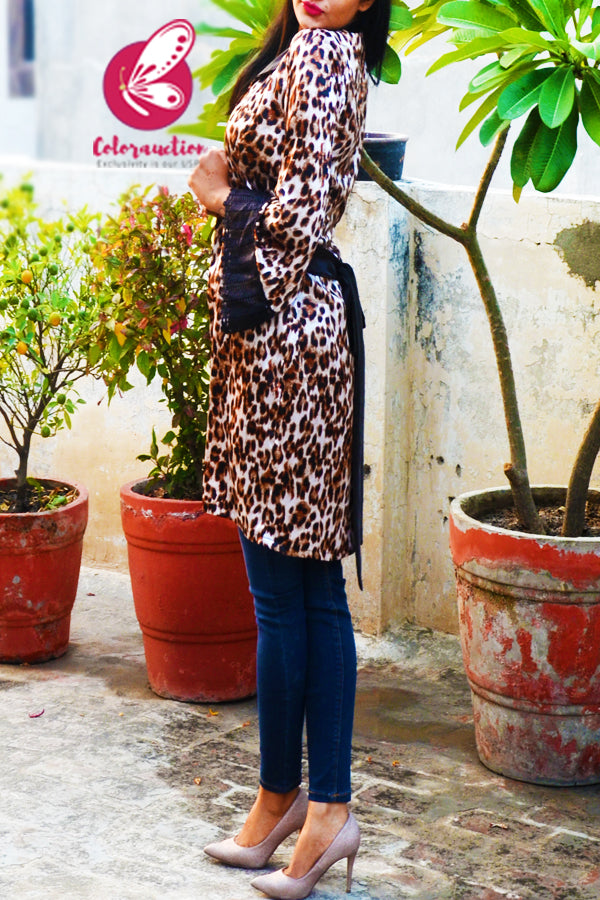 Light Cream Leopard Print Satin Shrug