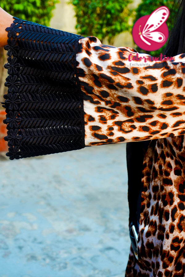 Light Cream Leopard Print Satin Shrug