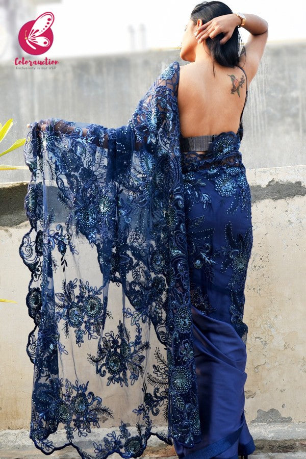 Blue Silver Stripped Satin Strappy Padded Blouse