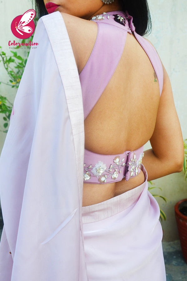 Mauve Pink Hand-painted Silk Georgette Saree