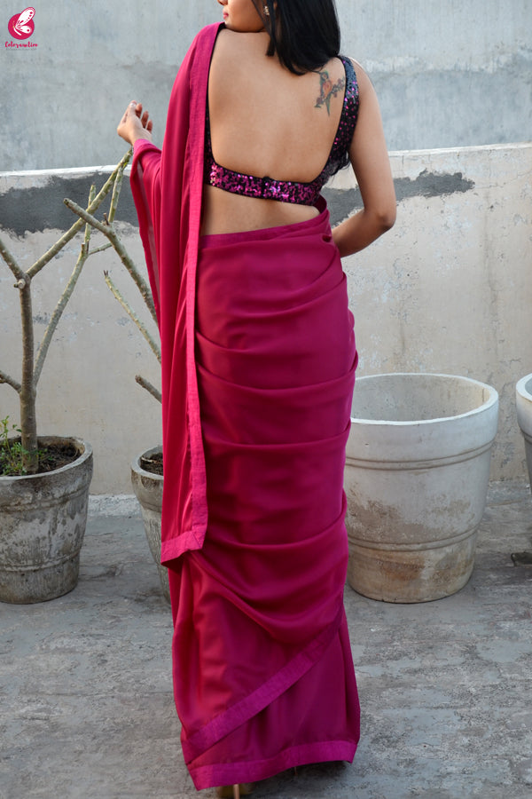 Garnet Silk Georgette Dupion Silk Taping Saree