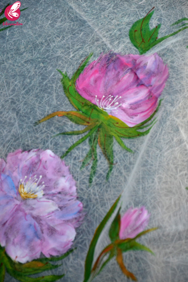 White Organza Hand painted Floral Stole