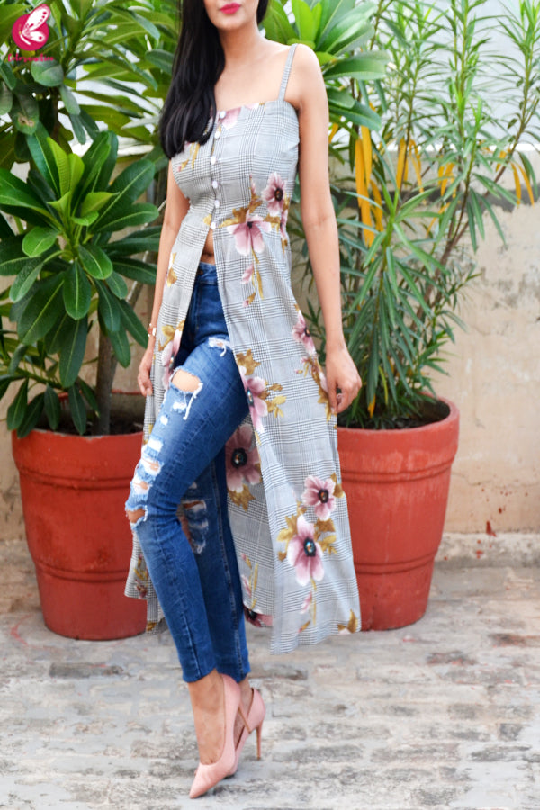 Multicolored Printed Strappy Crepe Straight Fit Kurti