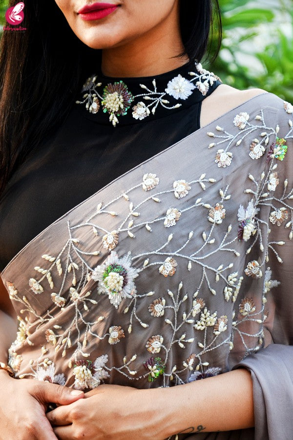 Black Crepe Sequins Handwork Padded Blouse