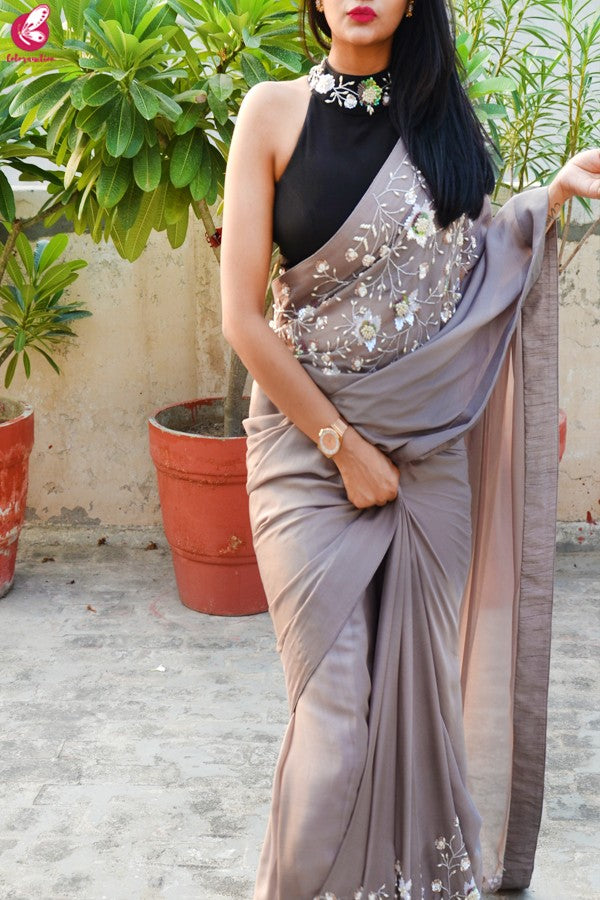 Black Crepe Sequins Handwork Padded Blouse