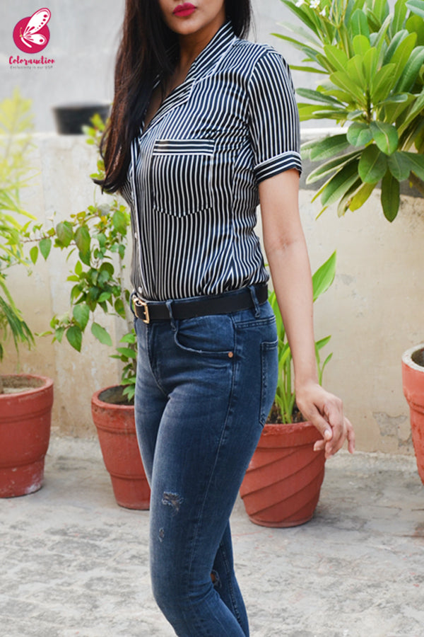 Black Stripes Satin Shirt