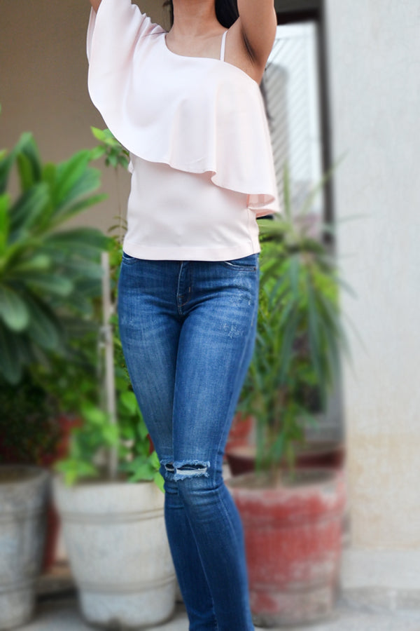 Pastel Pink Rayon One Strap Shoulder Top