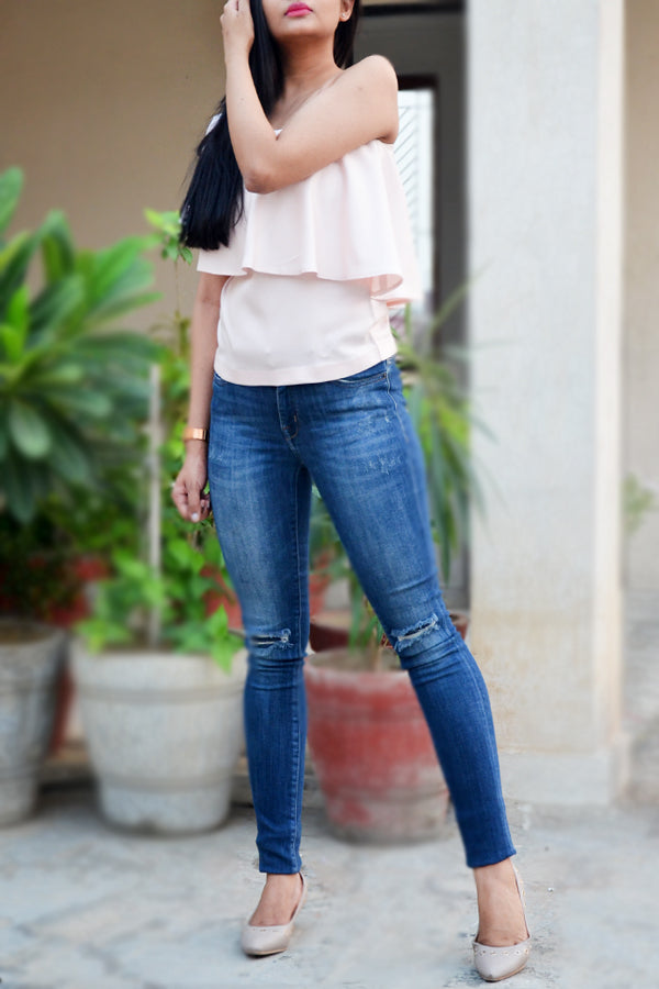 Pastel Pink Rayon One Strap Shoulder Top