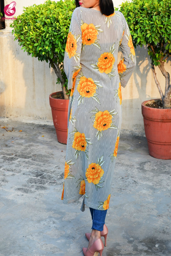 Multicolored Printed Georgette Long Floral Shrug