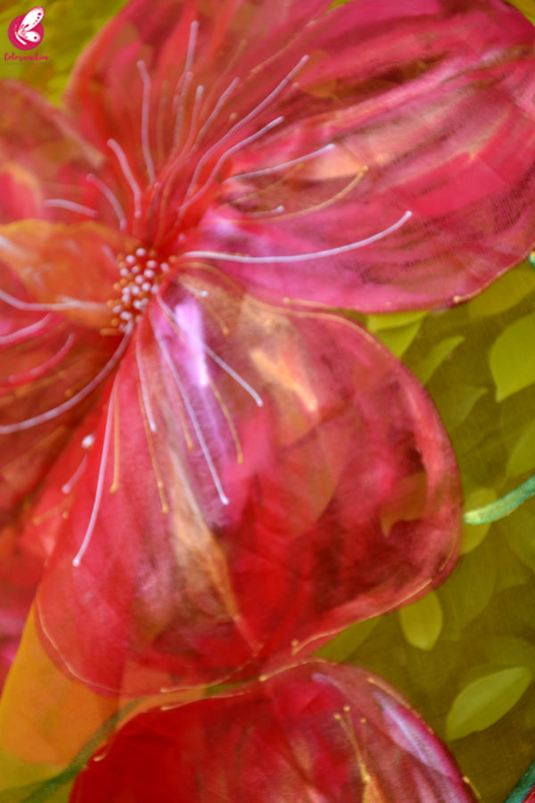 Turmeric Yellow Hibiscus Organza Handpainted Stole