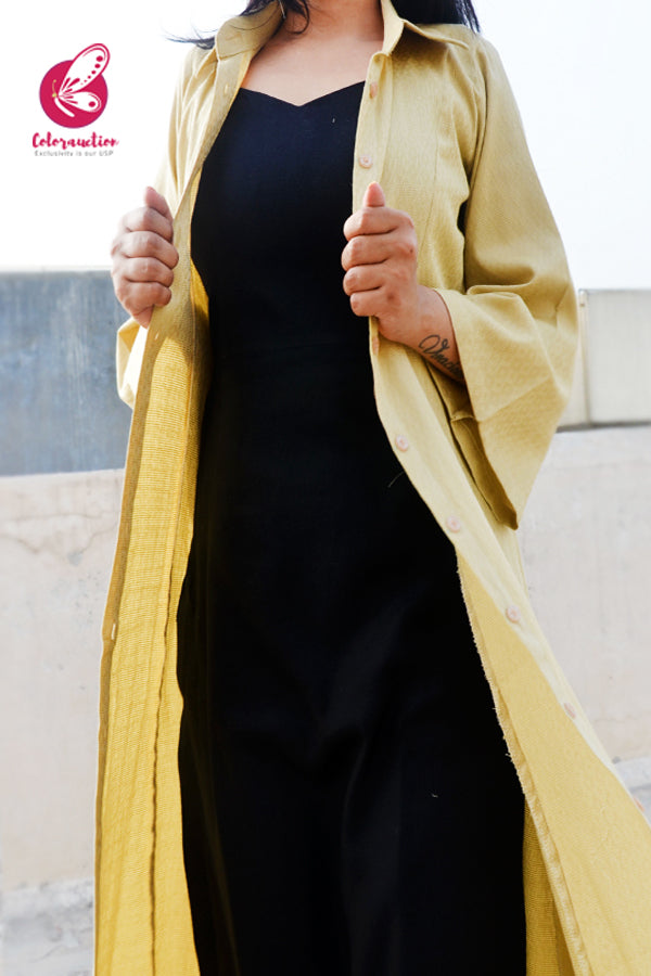 Chartreuse Quarter Sleeves Dobby Long Shrug