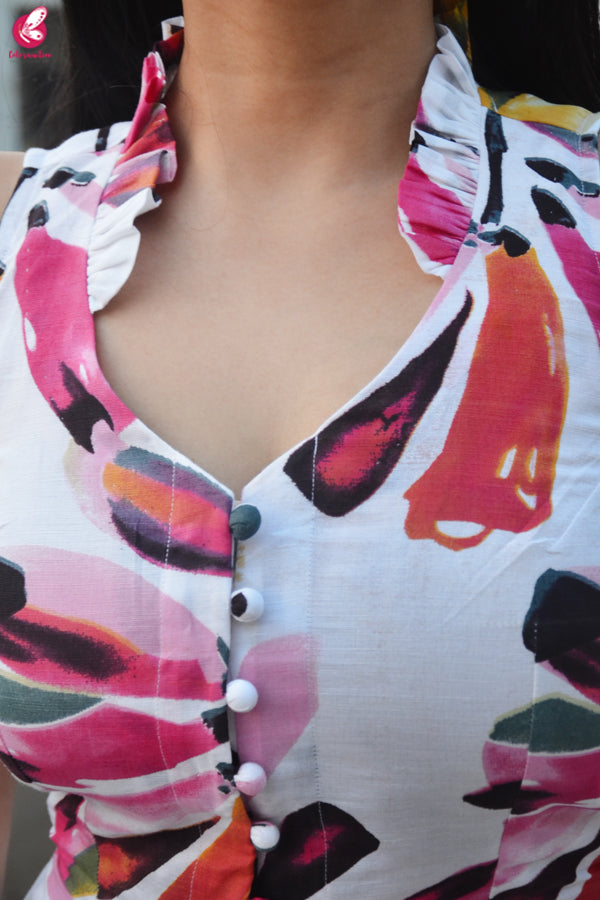 White Printed Pure Linen Kurti with White Chikankari Cotton Full lining Palazzo