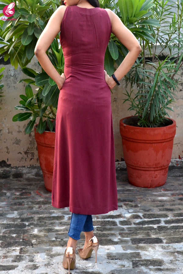 Wine Modal Rayon Patch Work Kurti