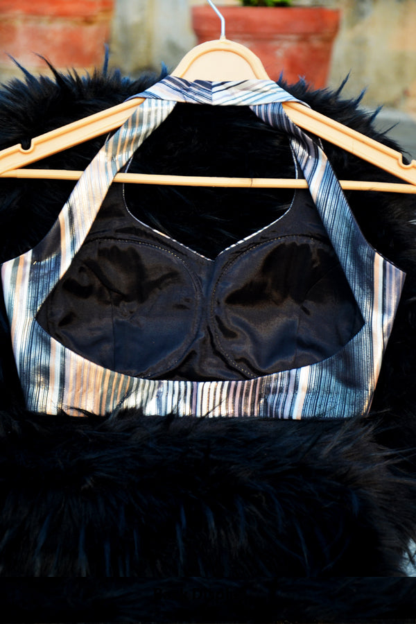 Siler-Black Metallic Crepe Backless Padded Blouse