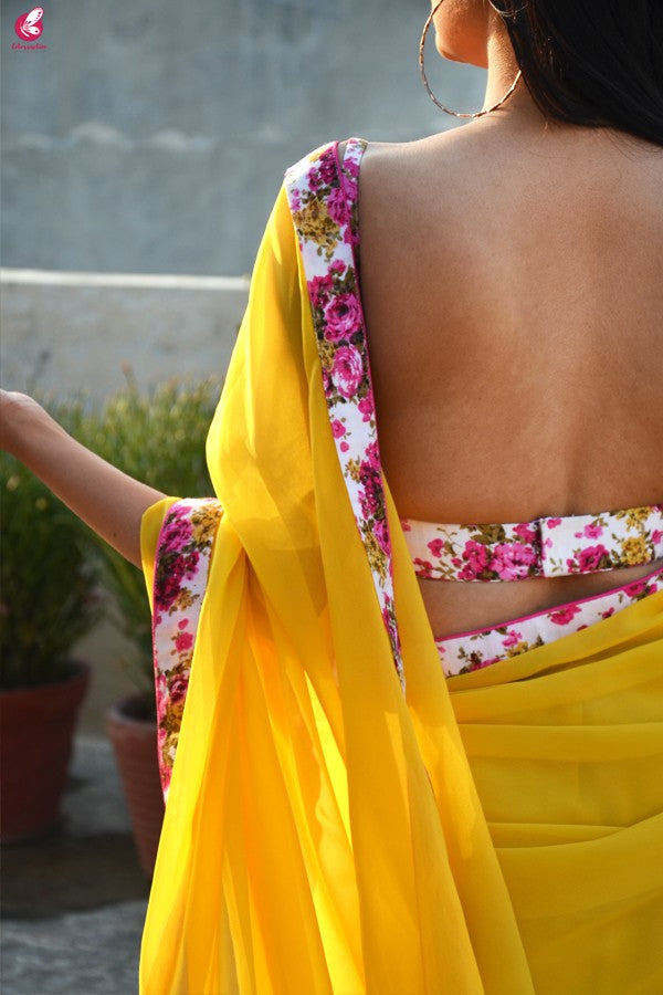 White Multicoloured Floral Strappy Tussar Cotton Backless Blouse
