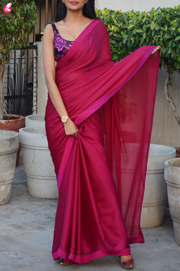 Garnet Silk Georgette Dupion Silk Taping Saree