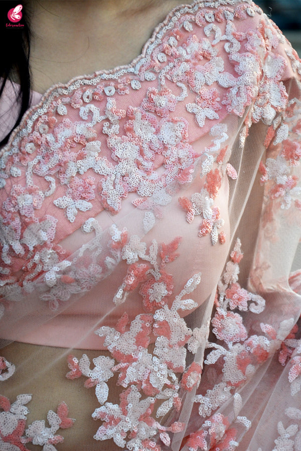 Fairy Light Pink Double Shaded Sequins Saree