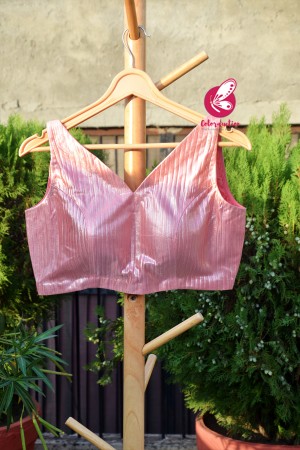 Peachy Pink Backless V-Neck Sleeveless Padded Blouse