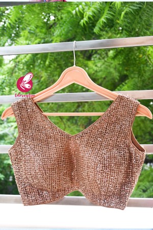 Copper Zari Sequins Padded Blouse