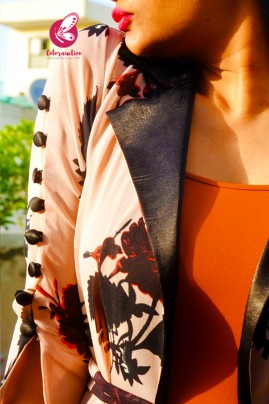 Peach Printed Georgette Open Front Long Shrug