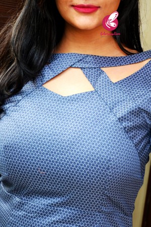 Blue Honeycomb Print Full Sleeves Cotton Silk Kurti