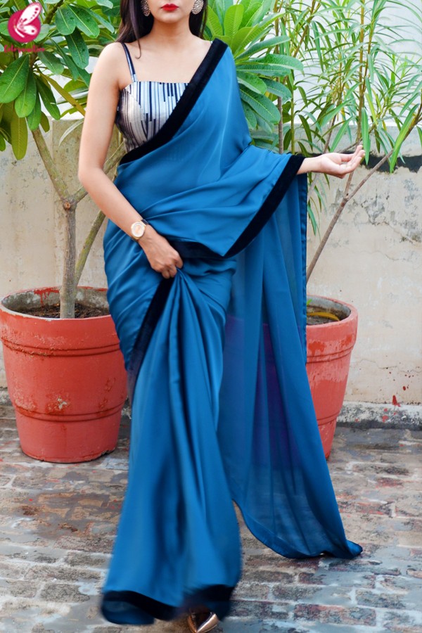 black with blue saree